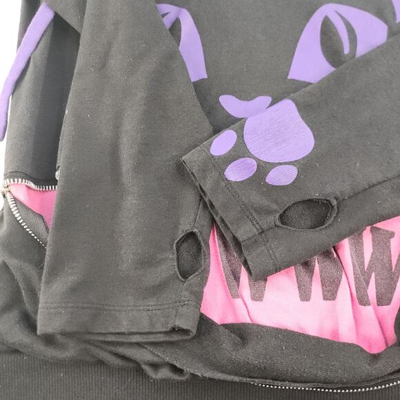 Kitty Cat Sweater Womens Medium Black Purple Pink Grunge Punk Cosplay Hot Topic - Picture 10 of 15